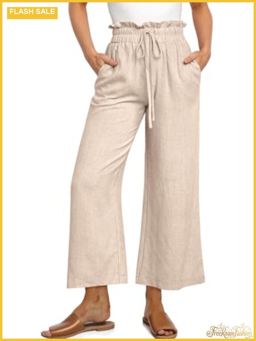 Linen Wide Leg Palazzo Pants Casual Drawstring Trouser